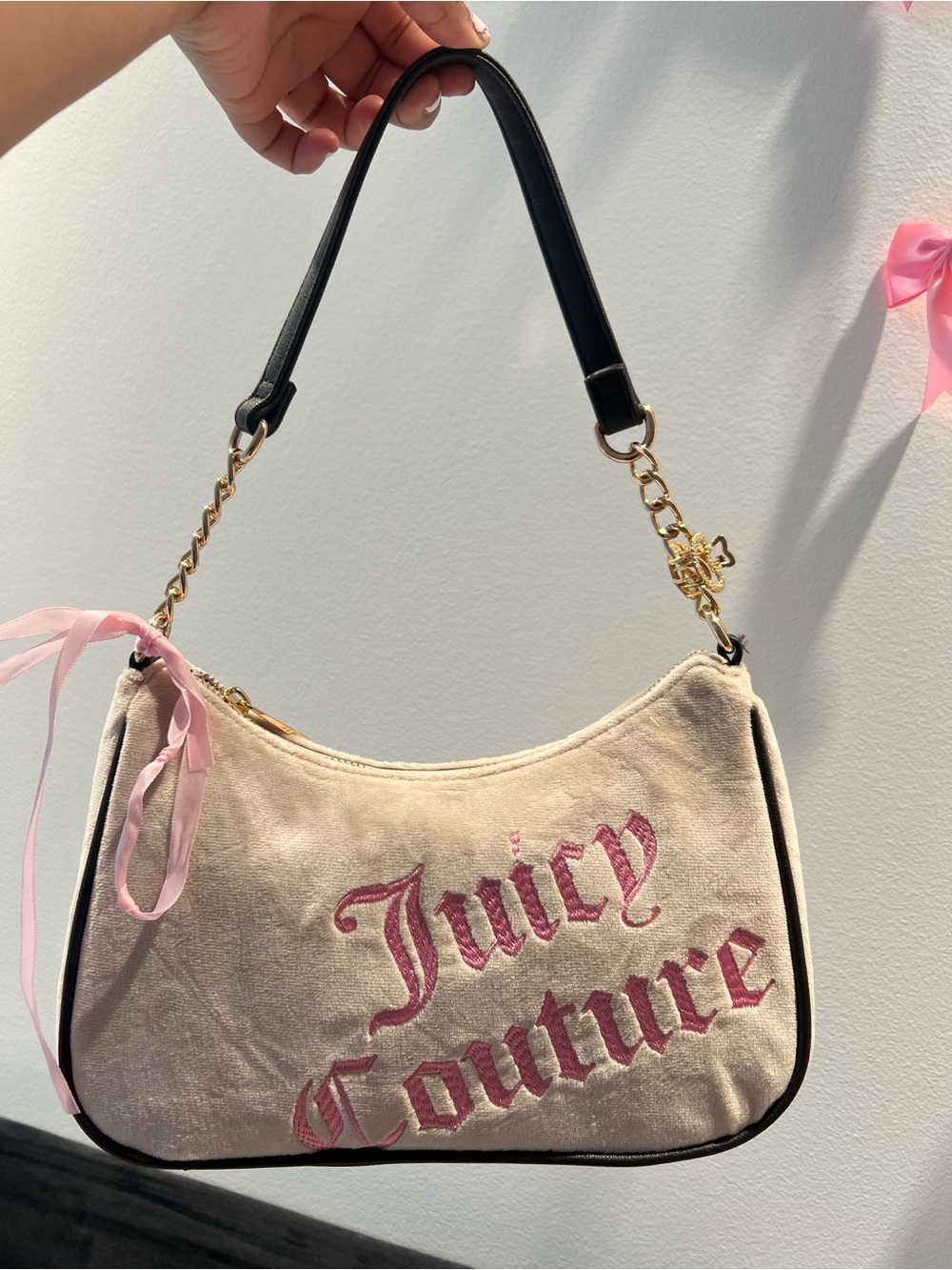 Juicy Couture Velour Sandstone Chocolate /Blush Shoulder Bag